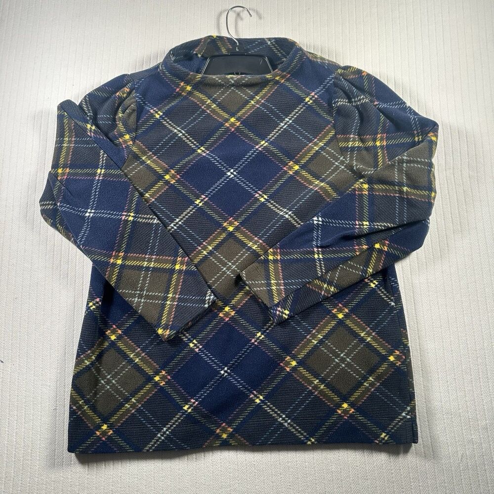 Talbots Women’s 1X Plaid Long Sleeve Pullover Top Navy Tartan Tunic Plus Size